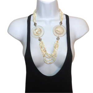 MoP mother of pearl in lucite  statement necklace boho beach festival